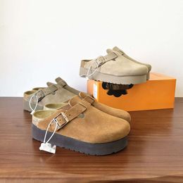 BirkinStock tamancos sapatos de gripagem de gripagem ugggslipper altura de couro boken half uggliss moda de verão usando sandálias de esponja uggg sandália luxur 790