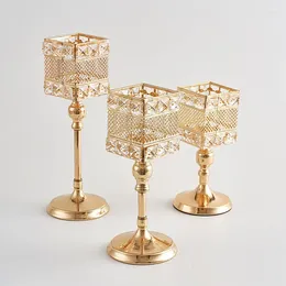 Candle Holders Wedding Centerpieces Decor Bars Gold Candlestick Metal Lantern Tealight Votive