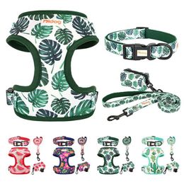Dog Collars Leashes Mesh Nylon Collar Harness Leash Garbage Bag Set Printed Pet Harnesses Vest With Waste Poop For Small Medium Dogs H240531