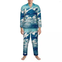 Home Clothing The Himalayas Mountains Pyjama Set Blue Sky Cute Soft Sleepwear Unisex Long Sleeve Loose Daily 2 Piece Suit Large Size