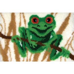 Latch Hook Rug Kits DIY Crochet Yarn Carpet Hooking Craft Kit with Color Preprinted Canvas Frog Pattern Design for Adults Kids
