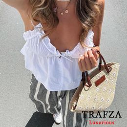 Women's Tanks TRAFZA Sexy Bow Tie Corset Loose Cami Tops Women V Neck Ruffles Elastic Backless Blouses Fashion 2024 Summer Elegant Mujer