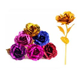 Decorative Flowers Wreaths 24K Foil Plated Gold Rose Flower Room Decor Lasts Love Decorations Lover Creative Mothers/Valentines Day Gi Otsub