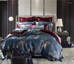 Bedding Sets 4/6/10Pcs Silk Satin Cotton Floral Luxury Royal Set King Queen Size Duvet/Quilt Cover Bed Sheet Pillow Case