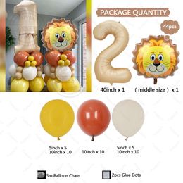 44pcs King Themed Kit 3D Lion Head with Milk Tea Color Digital Aluminum Film Balloon for Child Birthday Party Decor