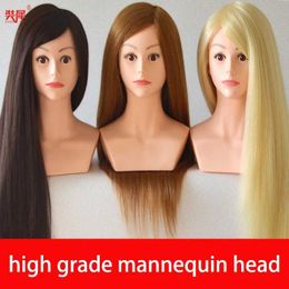 Mannequin Heads Mannequin Head To Practise Hairstyles High Grade 80% Real Hair Doll Head For Hairstyles Blonde Hair Training Head With Shoulder Q240530