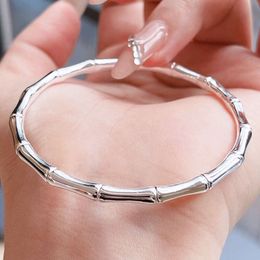 Zuyin 9999 sterling silver bamboo bracelet with smooth surface, high rise, closed mouth, niche solid and minimalist bracelet as a gift