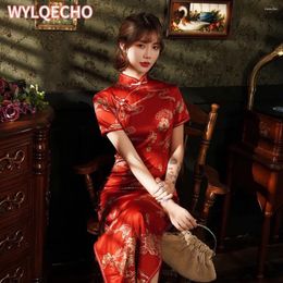 Ethnic Clothing Red Improved Version Of Cheongsam Young Temperament Girl Old Shanghai Retro Sexy Slit Chinese Wedding Qipao Dress For Women