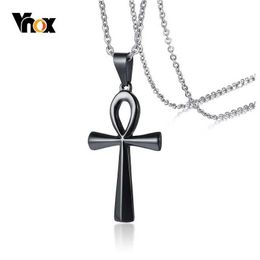 Pendant Necklaces Vnox Ankh Cross Necklace Pendant The Key of Life Three Tone Stainless Steel Egyptian Cross Male Collar Prayer Gifts Y240530ZFML