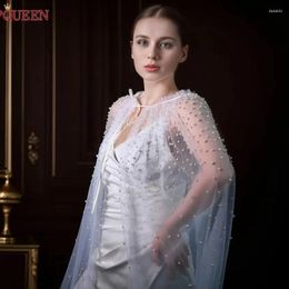 Bridal Veils TOPQUEEN Woman Shawl Ceremony Luxury Pearl Evening Wedding Coat Cathedral Women's Bolero For Dress VG02