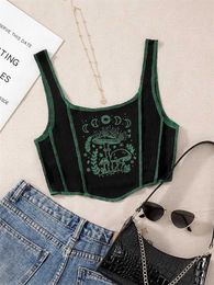 Women's T-Shirt Gothic Grunge Print Crop Tank Top for Women Summer Sleeveless Topstitching Patchwork Asymmetrical Cute Baby Tee Y2K Shirts S245316