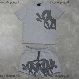 Men's Tracksuits Synaworld Y2k Suit Tracksuit Mens Hip Hop Letter Print Oversized Short Sleeves T Shirt Shorts Pants Two Piece Set Clothing C70