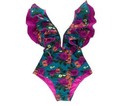 Vintage Pattern Swimwear Womens Swimsuit Sexy V Neck Bikini Beach Vacation Bathing Suit6176883
