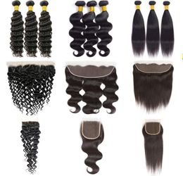 Human Virgin Hair Straight Bundles With Lace Closure Frontal Brazilian Weave Weft Body Natural Water Deep Wave Jerry Afro Kinky Cu3594111