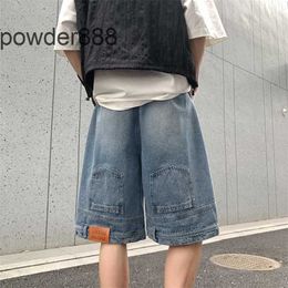2024 Summer New Loose Denim Shorts for Men and Adolescents Personalised Design with Elastic Waist Reverse Wearing of