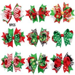 Christmas Decorations 9 Pcs Girl Holiday Gift Snowflake Ribbon Hair Bows Clip Hairpin Headdress Party Accessories 241k