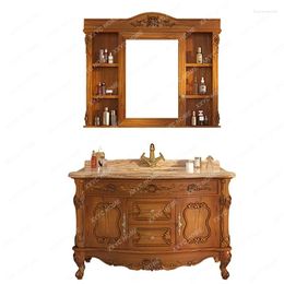 Bathroom Sink Faucets Cabinet Red Oak Antique Solid Wood Washstand Marble Wash Basin Combination