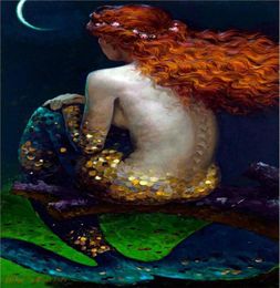 Art Decor Fantasy Vintage Mermaid Oil painting Wall Picture Printed on Canvas series Reproduction Modern office Living Room Decor 6888410