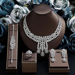 Necklace Earrings Set Luxury 2024 Big Wedding Jewellery 4-piece Full Micro Pave Cubic Zirconia Dubai Bridal Jewellery For Engagement Party