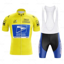 Cycling Jersey Men short sleeve Set Retro Bib Men's Short Sleeve yellow Bike Clothing Bicycle Summer Sportswear Triathlon Retr L2405