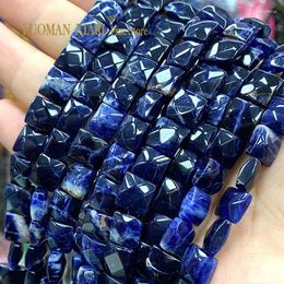 Loose Gemstones 5x10MM Square Natural Sodalite Faceted Flat Cube Spacer Beads For Jewellery Making Diy Bracelet Earrings Accessories