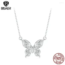 Pendants BISAER 925 Sterling Silver Rose Butterfly Pendant Necklace Zircon Adjustable Chain Plated White Gold For Women Fine Jewellery