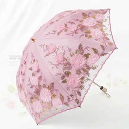 Umbrellas Lace Umbrella Womens Summer Folding Sun Garden UV Portable Beautiful Beach Raincoat H240531 H5KJ
