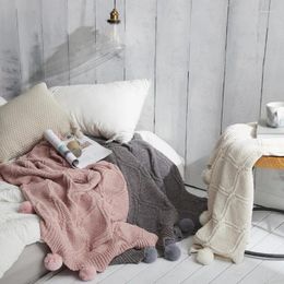 Blankets Knitted Air Condition Blanket Soild Colour Sofa Throw With Hairball TV Nap Portable Travel Shawl Bed Decorative