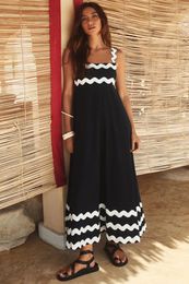 Casual Dresses Wave Patchwork Loose Dress Women Sleeveless Spaghetti Strap Backless For 2024 Summer Holiday Beach Robes