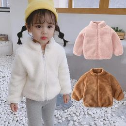 Jackets 2024 Autumn Winter Girls Boys Casual Soft Warm Long Sleeve Coat Baby Kids Children Fleece Jacket Plush Zipper Closure Outerwear