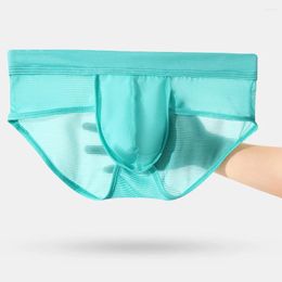 Underpants Men Underwear Low Waist Mesh Ice Silk Panties Solid Ultra-thin Briefs Low-waist U Convex Pouch Lingerie Tanga Slip