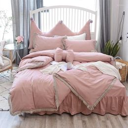 Bedding Sets Cotton Pink White Bedsheet Set Twin Queen Size For Kids Girls Bedroom Duvet Cover Bed Sheet 40