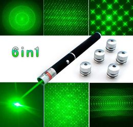 New Arrival Top Quality 6in1 5mw 650nm Red Green Blue Laser Pointer Pen Laser Flashlight 5 Star Caps Beam Light Aperture8598174