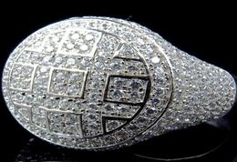 New Hip Hop Round CZ Rings Men039s Silver Colour Iced Out Cubic Zircon Luxury Jewellery Ring Gifts234Z9184793