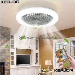 Other Home Garden Ceiling Fans With Remote Control And Light 30W Led Lamp Fan Smart Silent For Sitting Room Bedroom E27 Converter Dh9Mx