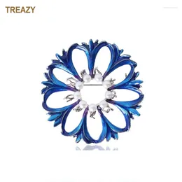 Brooches Fashion Enamel Blue Color Flower Imitation Pearl Brooch Pin Women Wedding Party Accessories