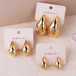 Charm Vintage Glossy Waterdrop Dangle Earrings for Women Lightweight Hollow Thick Teardrop Golden Color Chunky Hoops Fashion JewelryL4531