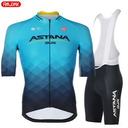New Astana Raudax Pro Team Cycling Jersey 2024 Set Summer Mens Short Sleeve Clothing Road Bike Shirts Suit MTB Wear L2405
