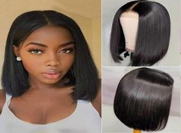 Allove 2x6 Bob Lace Closure Wigs Brazilian Virgin Hair Straight Human Hair Wigs Swiss Lace Frontal Wig Pre Plucked90946597580389