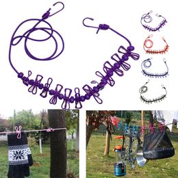 4M Outdoor Camping Nonslip stretch clothesline With 12Clips Travel Stretchy Clothesline Sock Line Hanging Laundry Drying Rope 240531
