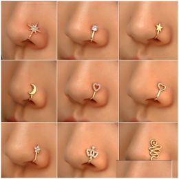 Nose Rings Studs 16 Styles Small Copper Fake For Women Non Piercing Gold Plated Clip On Cuff Stud Girls Fashion Party Jewellery Drop Del Ot1Kx