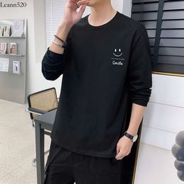 New Spring and Men's Long sleeved Male Student Cotton T-shirt, Autumn Clothing Round Neck Youth Bottom Shirt, Instagram Trendy Brand