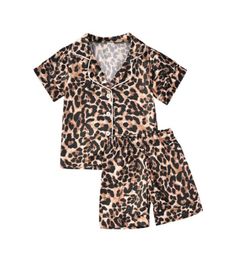 06Y Leopard Printed Baby Boys Girls Pyjama Sets Short SleeveLong Sleeve TopsShortsPants Nightwear 2pcs Set5780649