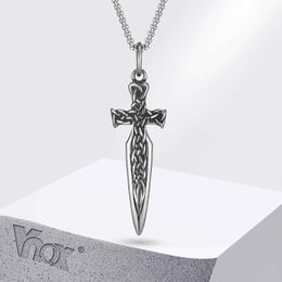 Pendant Necklaces Vnox Vintage Sword Necklace for Men Boys Stainless Steel Gothic Retro Celtic Knot Knight Sword Pendant Fashion Jewellery Y240531HHBX
