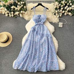 French floral holiday long dress niche three-dimensional floral slim fit sexy hollow out backless suspender dress