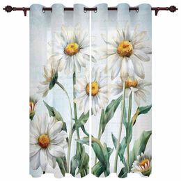 Curtain Spring Plants Daisies Flowers Pastoral Blue Indoor Curtains Living Room Luxury Drapes Large Window Treatments