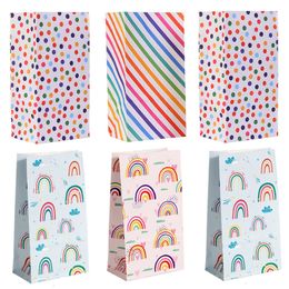 12Pcs Rainbow Paper Bag DIY Baking Packaging Bag For Candy Cookies Chocolate Stand Up Gift Bags For Guests Party Decor Supplies
