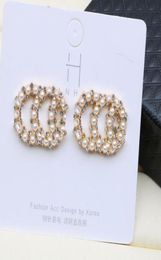 18K Gold Plated Brand Designer Letter Stud Geometric Famous Women Crystal Rhinestone Pearl Earring Wedding Party Jewellery Mixed Ran4325160