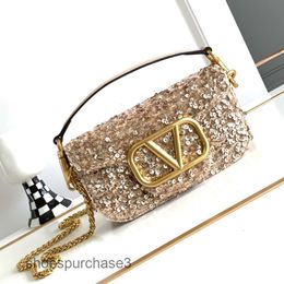 Baguette Goods Square Shiny High-end Purse Chain Valleens Leather Bag Bags Beads Diagonal Cross Fashionable Womens Small Sequins Designer ZFZH