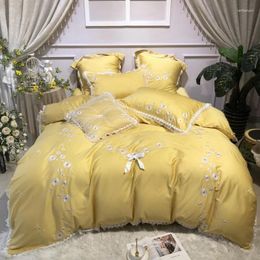 Bedding Sets Flowers Set Queen Size Embroidery Sheet Egyptian Cotton Bed Linen Ropa De Cama King Duvet Cover 4/7pcs